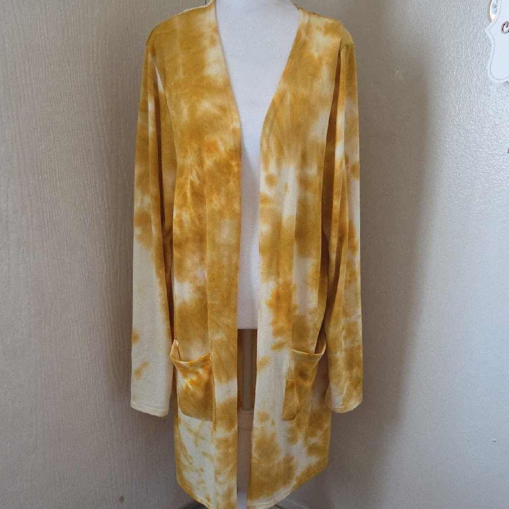 Golden Tie-Dye Open Front Cardigan
